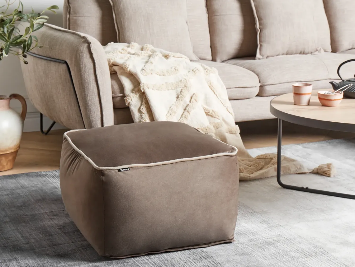 Discount Beliani Pouf DAREYN Velluto Marrone Beige Marrone