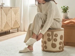 Hot Beliani Pouf DIMAN Iuta Bianco Bianco Beige