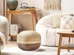 New Beliani Pouf DUKI Iuta Marrone Beige Naturale Marrone