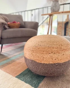New Beliani Pouf DUKI Iuta Marrone Beige Naturale Marrone