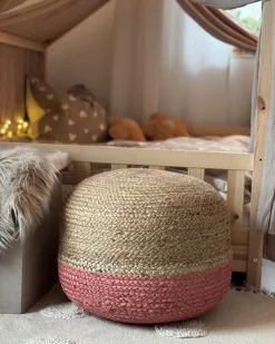 Online Beliani Pouf DUKI Iuta Rosa Beige Naturale Rosa