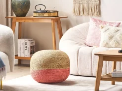Online Beliani Pouf DUKI Iuta Rosa Beige Naturale Rosa