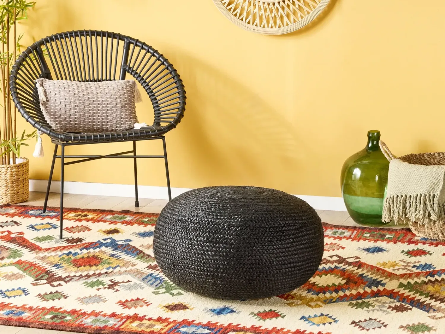 Hot Beliani Pouf DUKKI Iuta Nero Naturale Nero