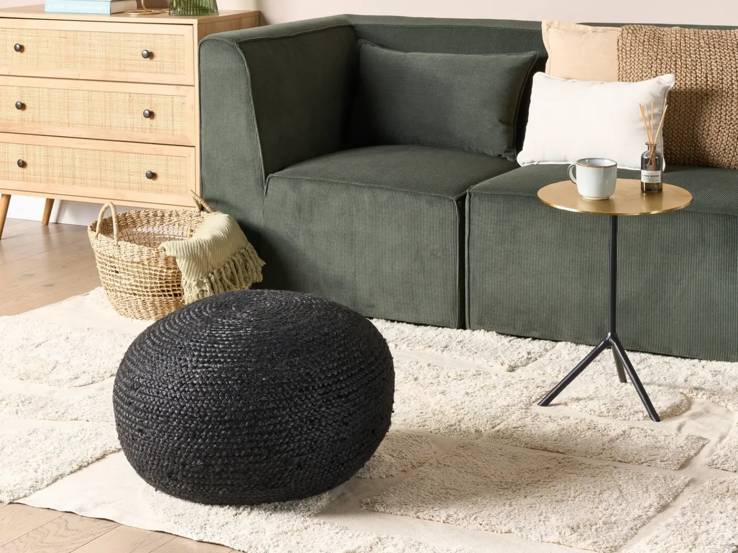 Hot Beliani Pouf DUKKI Iuta Nero Naturale Nero