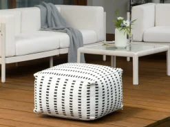 Hot Beliani Pouf GAJAN Tessuto Bianco Bianco Nero
