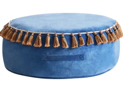 Hot Beliani Pouf GOTHA Velluto Blu Marrone Blu