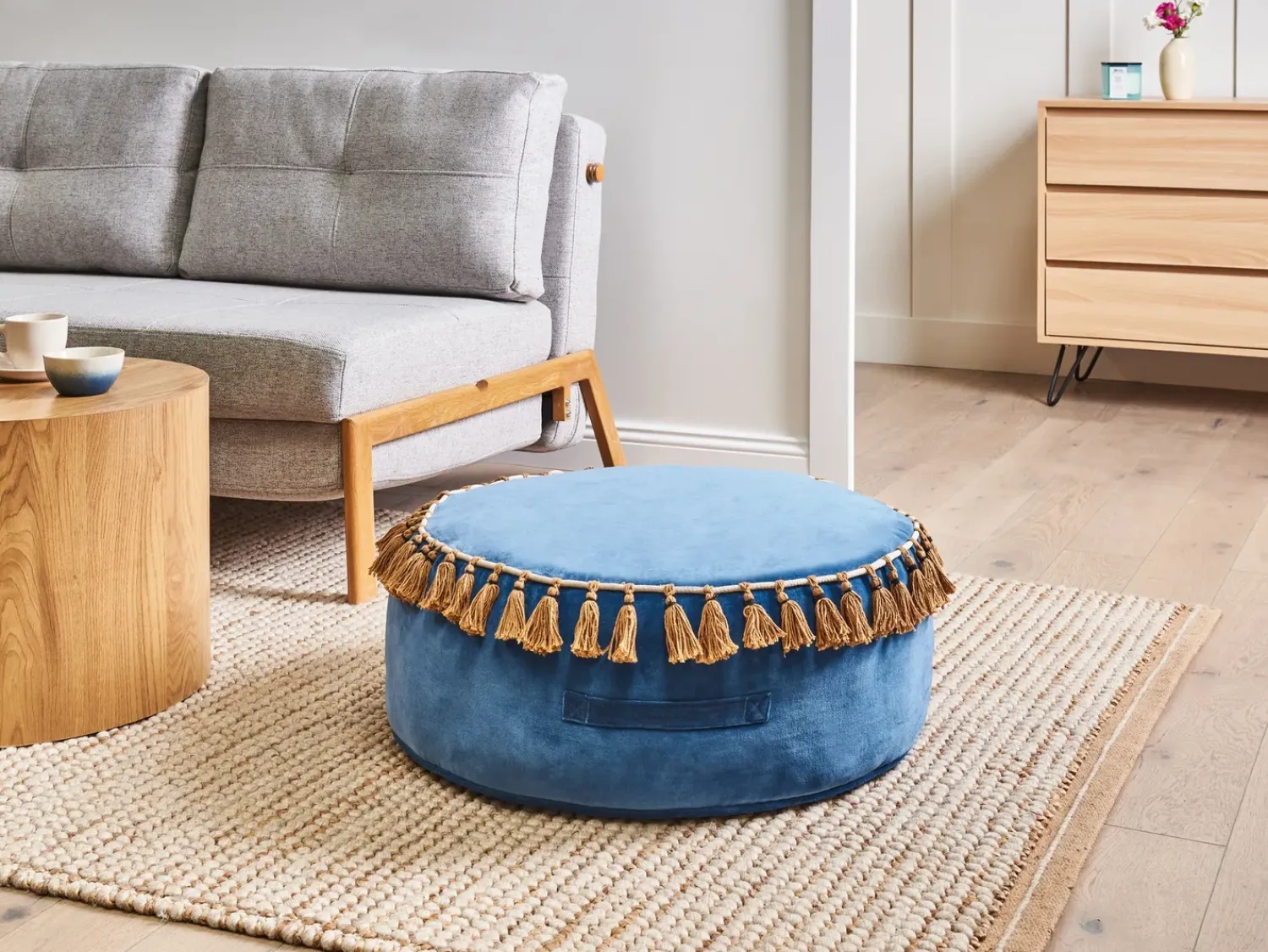 Hot Beliani Pouf GOTHA Velluto Blu Marrone Blu