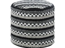 Discount Beliani Pouf GUNTUR Lana Nero/Bianco Bianco Nero