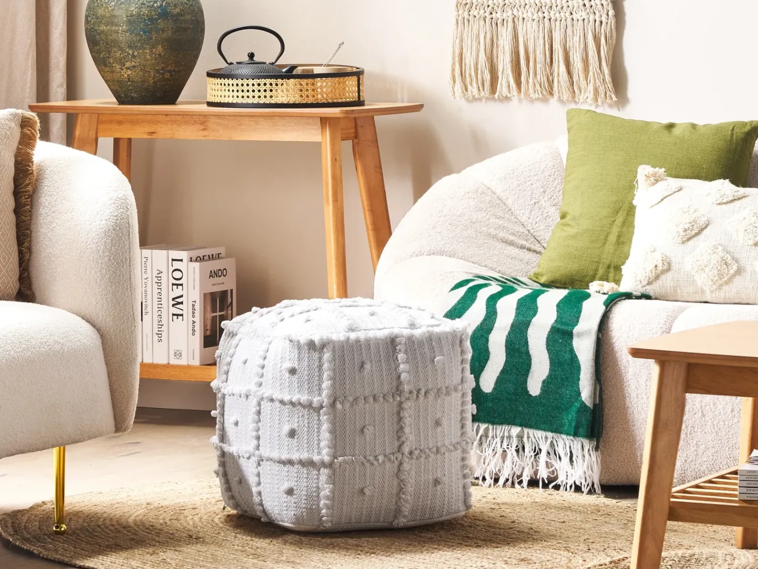 Discount Beliani Pouf HARNAI Cotone Bianco