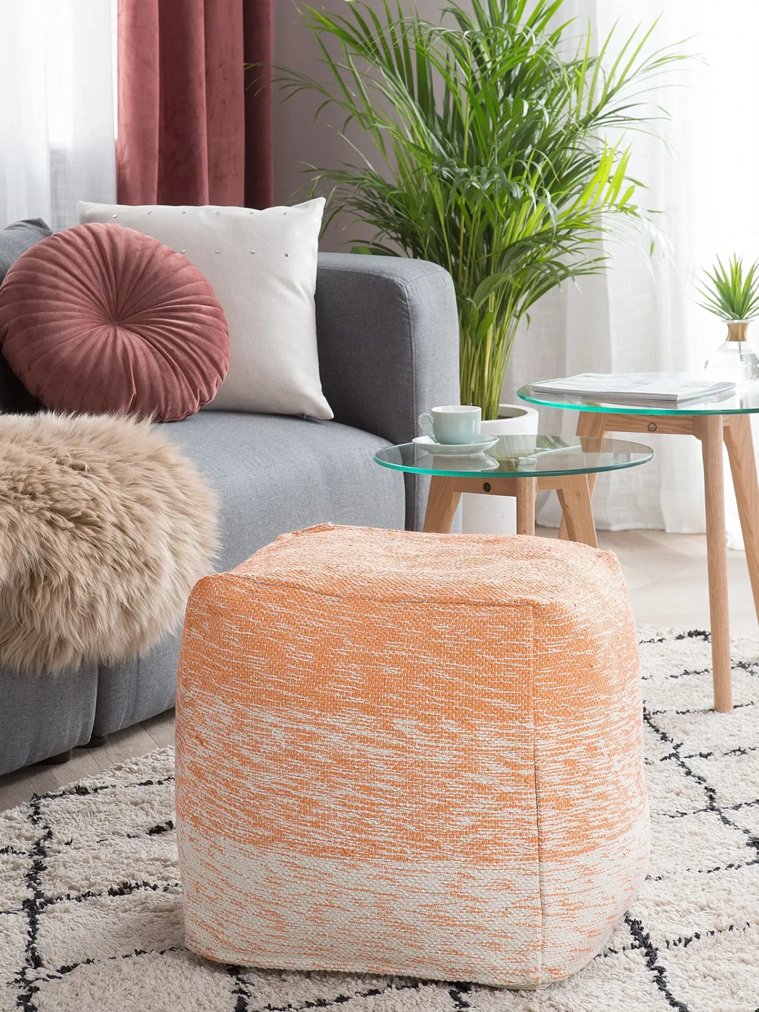 Beliani Pouf HIRRI Cotone Arancione