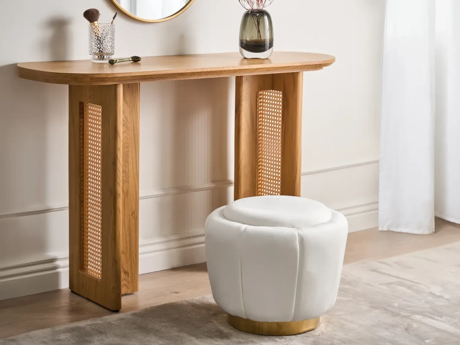Best Beliani Pouf IRVING Velluto Bianco Bianco Oro