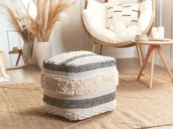Clearance Beliani Pouf KANAM Cotone Beige chiaro Beige Nero