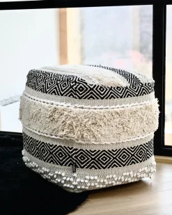 Clearance Beliani Pouf KANAM Cotone Beige chiaro Beige Nero
