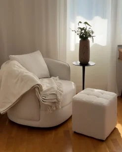 Sale Beliani Pouf KANSAS Bouclé Bianco