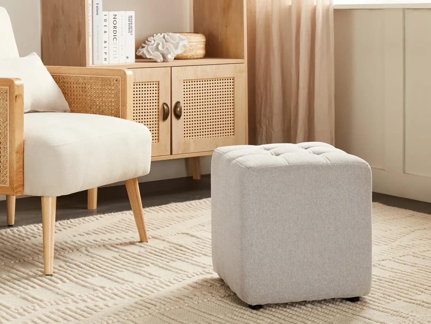 New Beliani Pouf KANSAS Tessuto chiaro Grigio