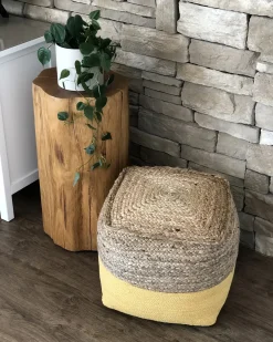 Outlet Beliani Pouf KIRAMA Iuta Giallo Beige Giallo