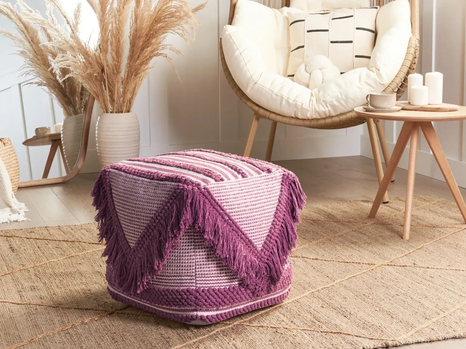 Outlet Beliani Pouf KOCHI Cotone Rosa