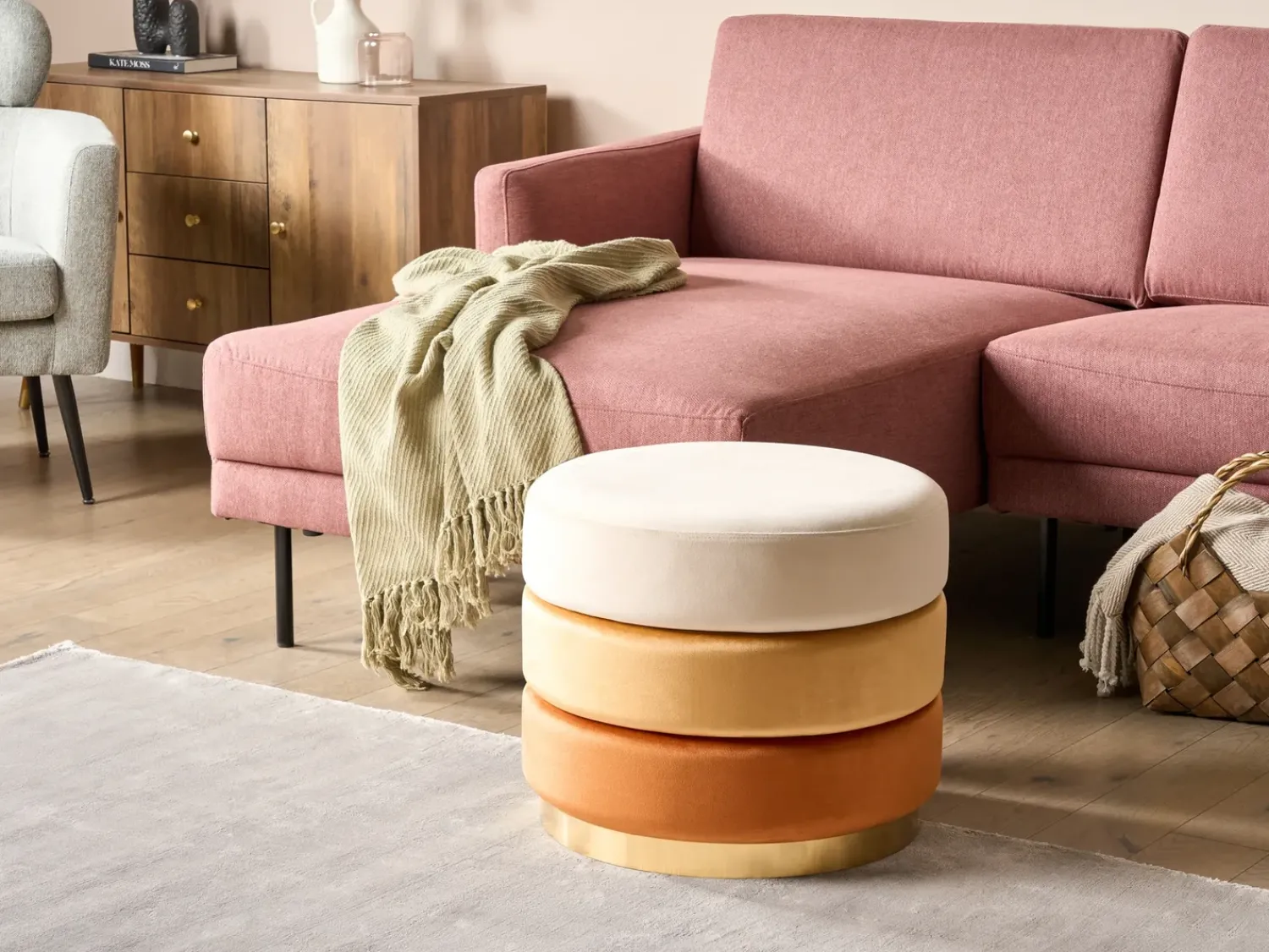 Outlet Beliani Pouf LOUIN Velluto Arancione