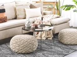 New Beliani Pouf Macramè BERKANE Cotone Beige