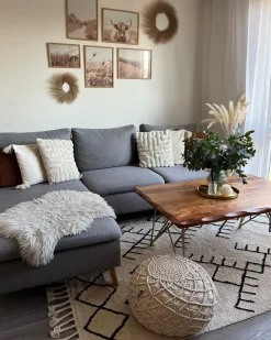 New Beliani Pouf Macramè BERKANE Cotone Beige