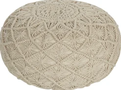 New Beliani Pouf Macramè BERKANE Cotone Beige