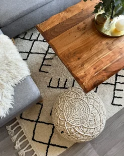 New Beliani Pouf Macramè BERKANE Cotone Beige