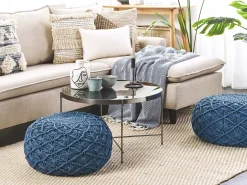 New Beliani Pouf Macramè BERKANE Cotone marino Blu