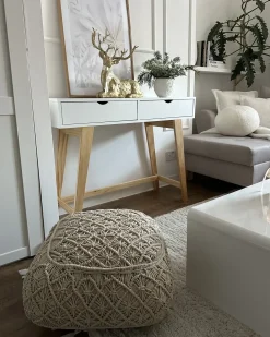 Beliani Pouf Macramè BERRECHID Cotone Beige