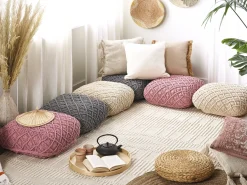 Best Beliani Pouf Macramè BERRECHID Cotone Rosa