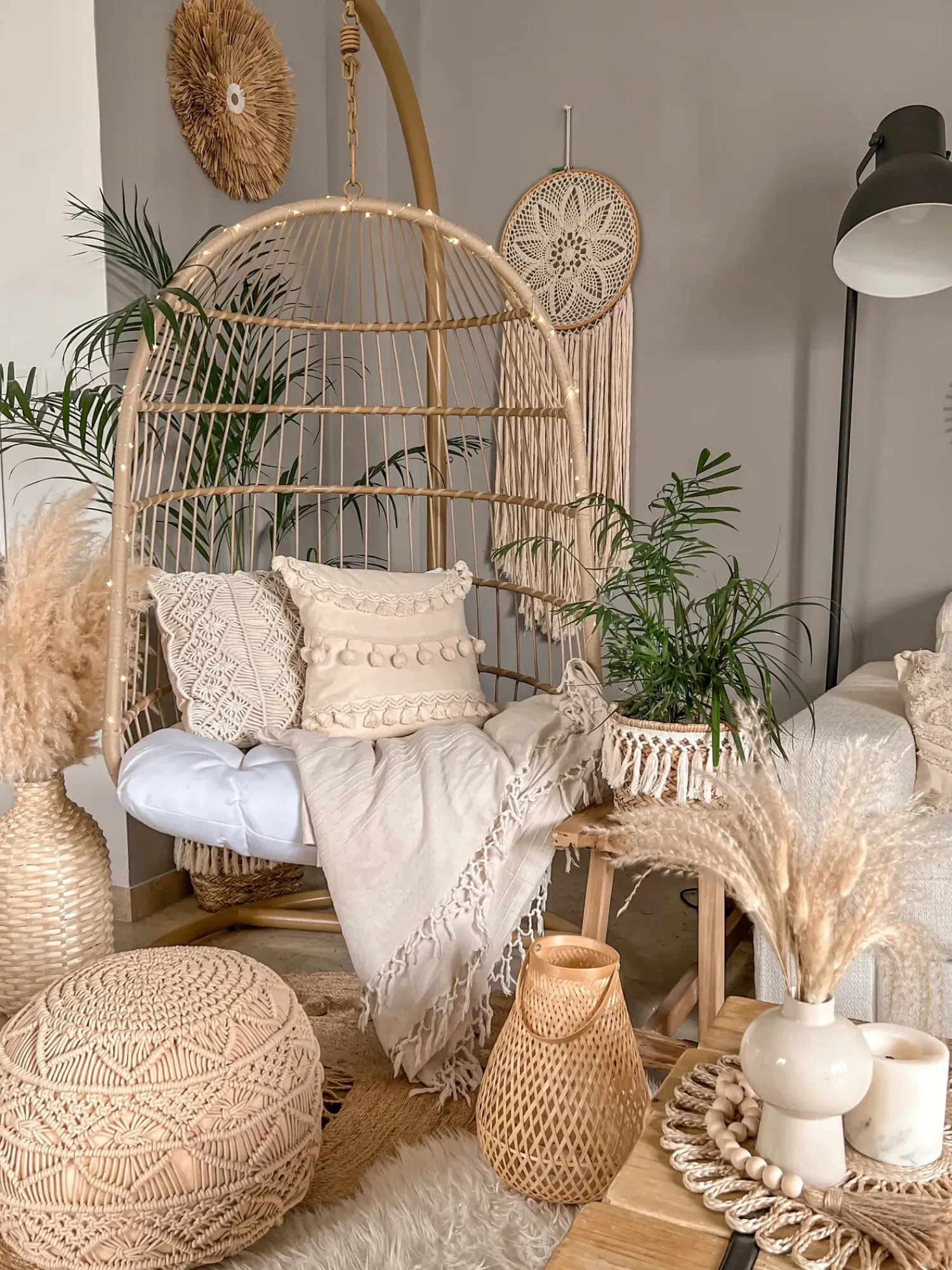 Hot Beliani Pouf Macramè KAYSERI Cotone Beige