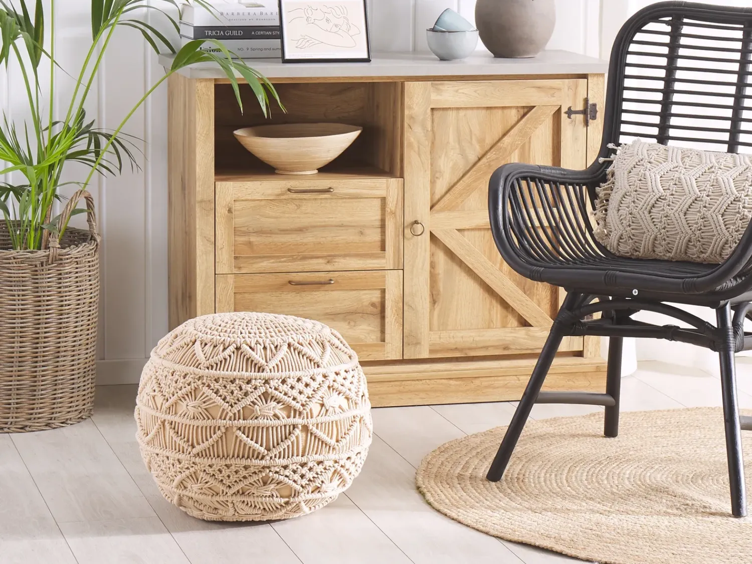 Hot Beliani Pouf Macramè KAYSERI Cotone Beige