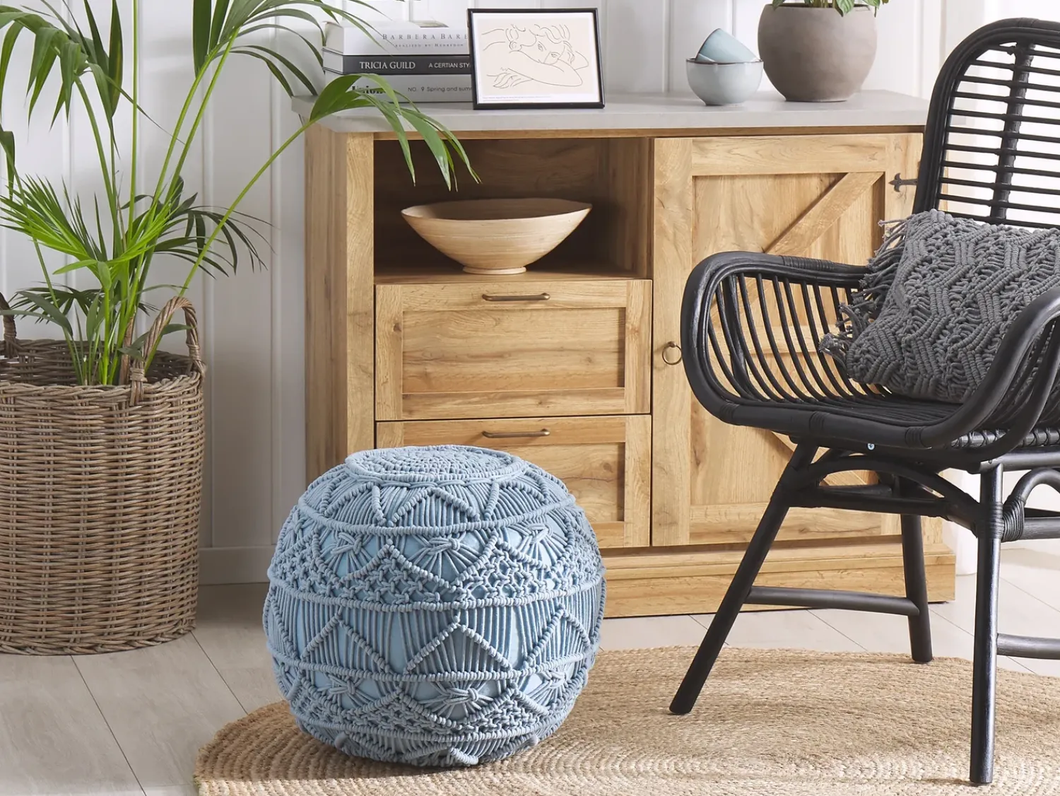 Clearance Beliani Pouf Macramè KAYSERI Cotone Blu
