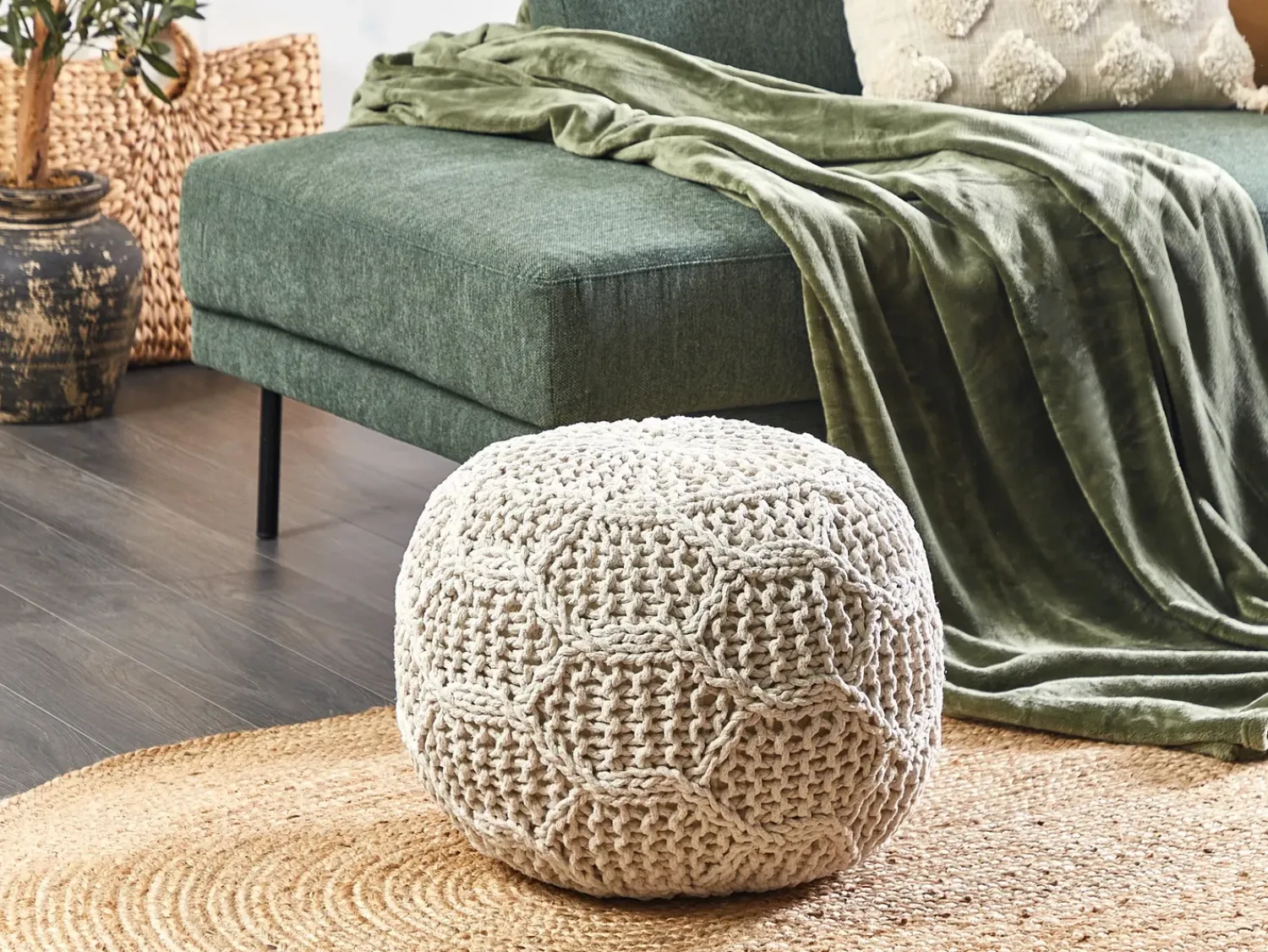 Online Beliani Pouf Macramè TRIMAN Cotone chiaro Beige