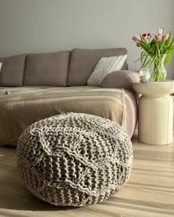 Beliani Pouf Macramè TRIMAN Cotone Tortora Beige