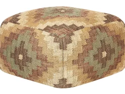 New Beliani Pouf MAGURI Iuta Multicolore Beige Marrone Multicolore Verde