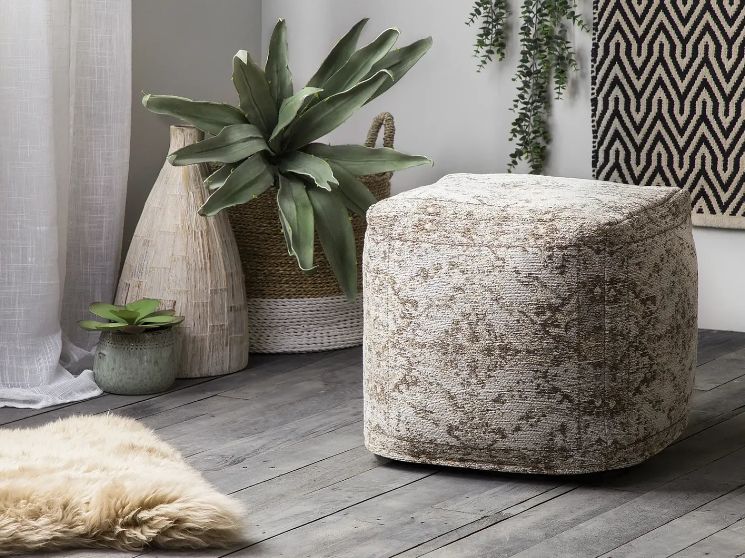 Outlet Beliani Pouf MEERUT Cotone Tortora Marrone