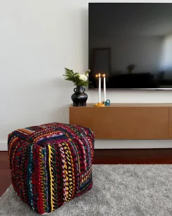 Hot Beliani Pouf MEKHTAR Cotone Multicolore Arancione Blu Rosso Multicolore