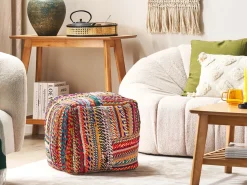 Hot Beliani Pouf MEKHTAR Cotone Multicolore Arancione Blu Rosso Multicolore
