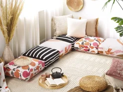 Outlet Beliani Pouf MELLAL Cotone Multicolore Arancione Bianco Nero Rosso Multicolore