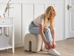 New Beliani Pouf MODOC Velluto Beige