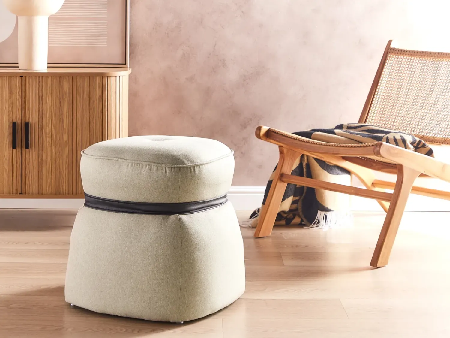 Discount Beliani Pouf MONTEREY Lino sintetico Beige