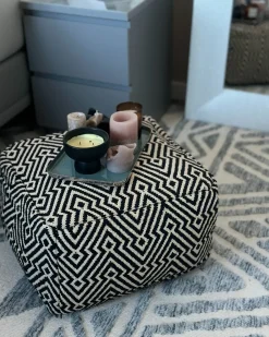 Outlet Beliani Pouf MUKKI Cotone Nero/Bianco Bianco Nero