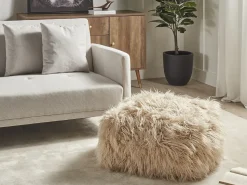 Outlet Beliani Pouf MUKKI Finta pelliccia Beige