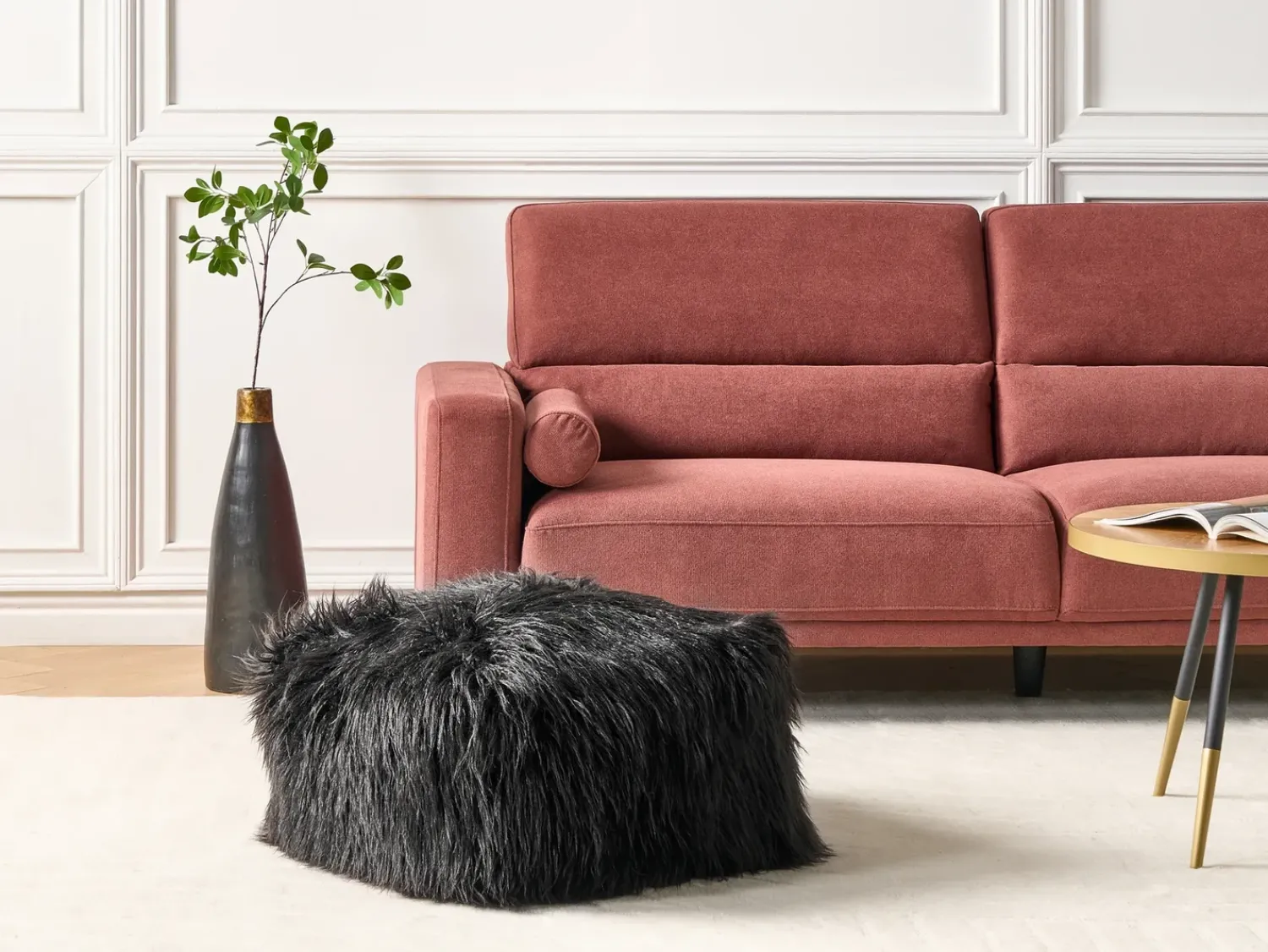Best Beliani Pouf MUKKI Finta pelliccia Nero