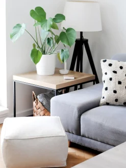 Hot Beliani Pouf MUKKI Tessuto sporco Bianco
