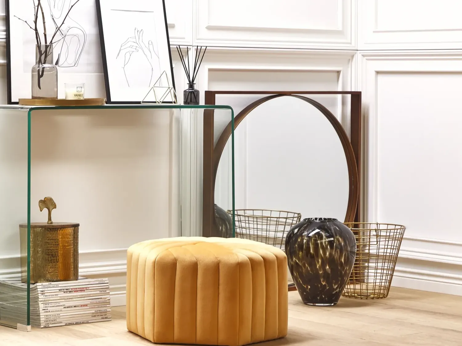 Hot Beliani Pouf MURIETTA Velluto Senape Giallo