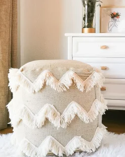 Hot Beliani Pouf NASHIK Cotone Beige Bianco Beige Oro