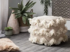 Hot Beliani Pouf NASHIK Cotone Beige Bianco Beige Oro