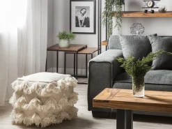 Hot Beliani Pouf NASHIK Cotone Beige Bianco Beige Oro