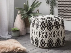 Outlet Beliani Pouf ORAI Lana Nero/Bianco Bianco Nero